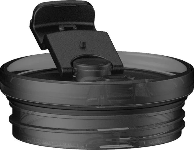 Tapa Fluye Ceramic AirLock Lid en negro translúcido, con la pestaña de apertura abatida hacia arriba
